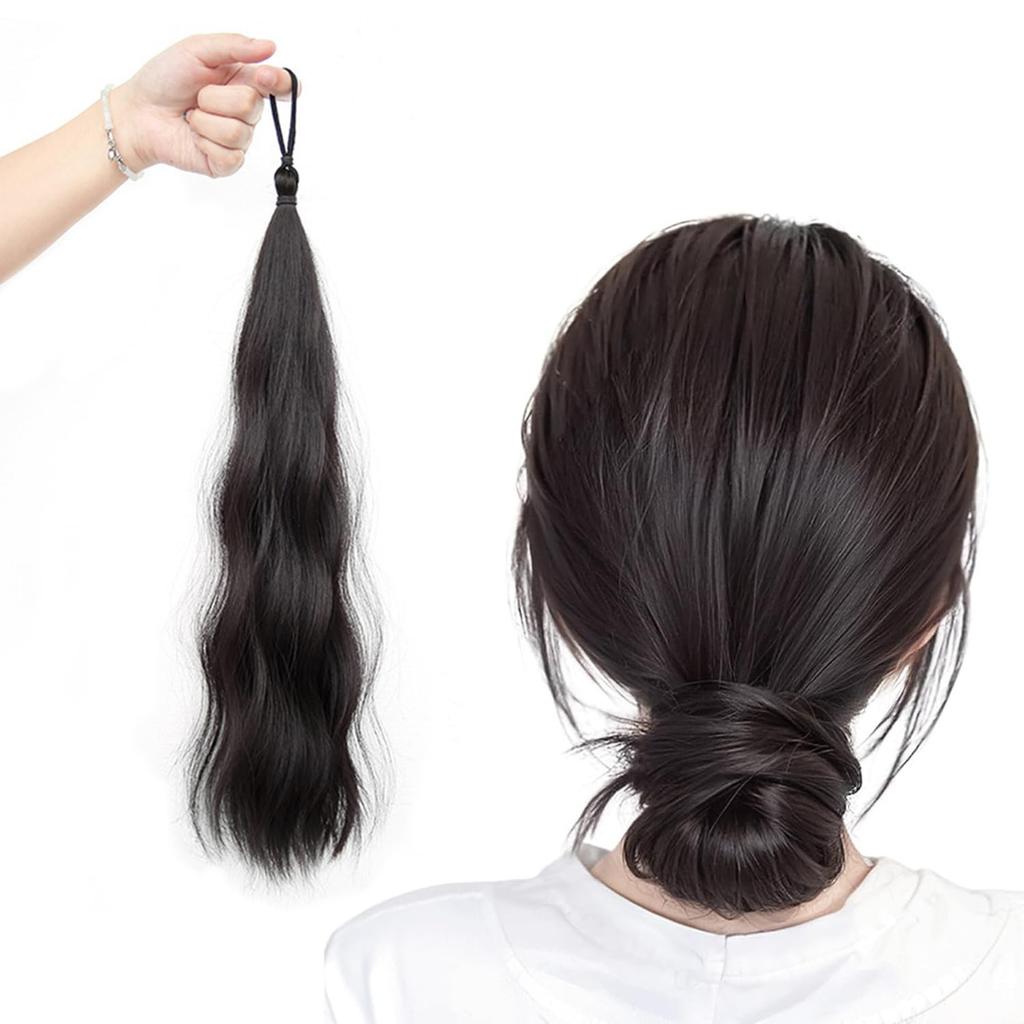 XUZOO Curly Hair Extensions, Band-Shaped Extensions, Twin Tail Wig, Ponytail Wig, Hair Extensions, Hair Extensions, Dance Recitals (Light Black)