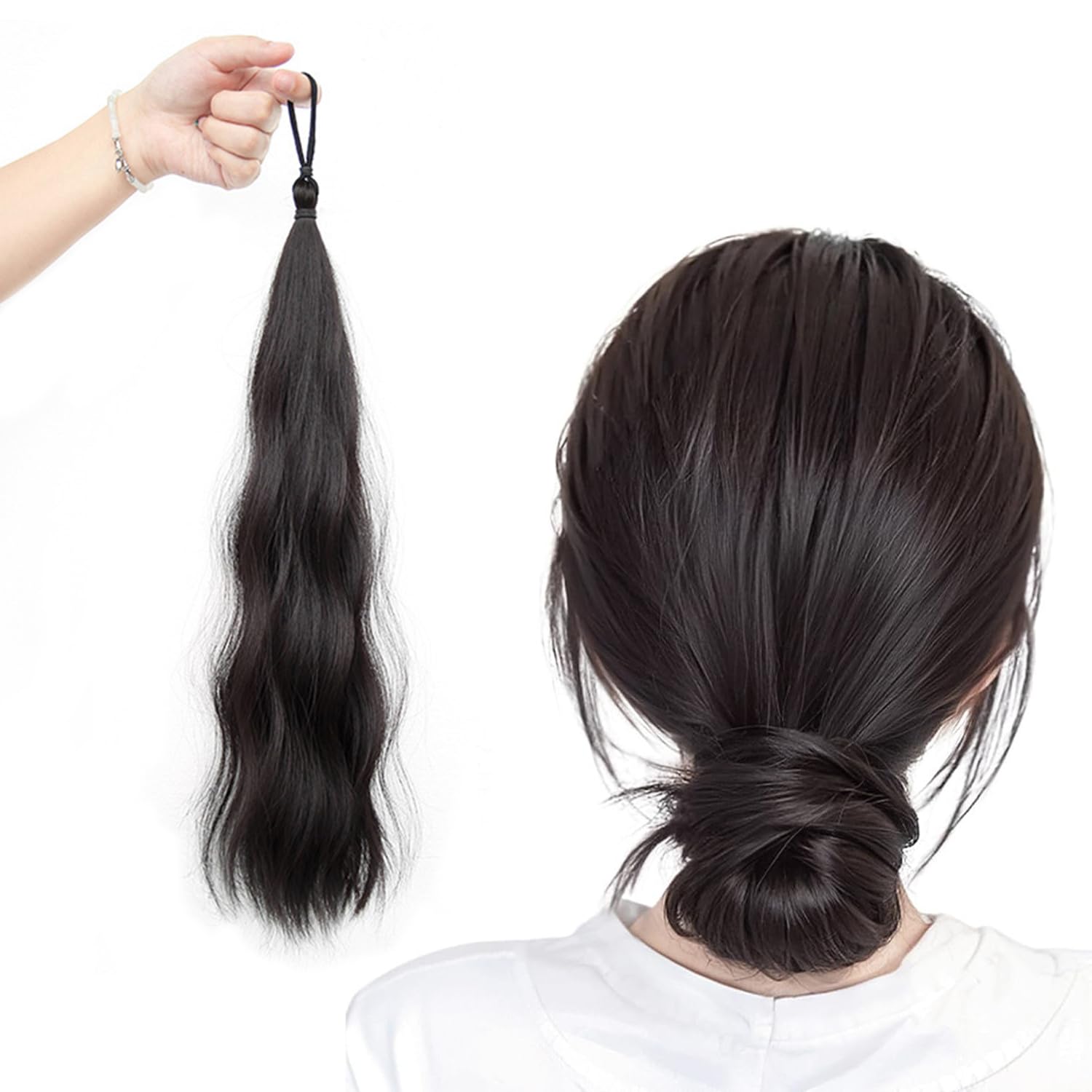 

XUZOO Накладные кудрявые волосы, Накладки в виде ленты, Парик с двумя хвостами, Парик-хвост, Наращивание волос, Наращивание волос, Танцевальные выступления (Светло-черный)