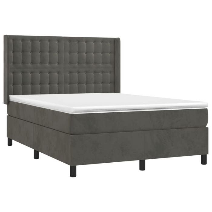 3132916 vidaXL Lit à sommier tapissier et matelas Gris foncé 140x190cm Velours