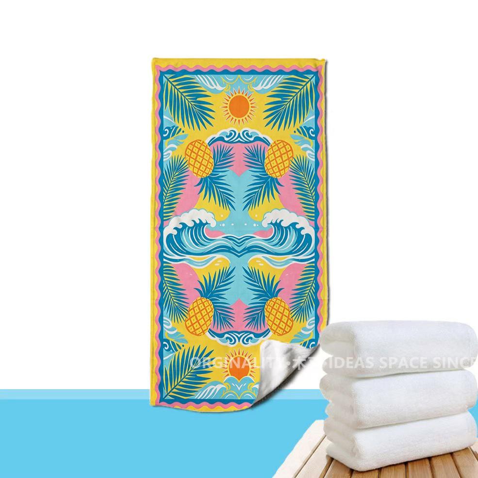 Tropical Pineapple Palm Beach Towel Patterned Sunscreen And Windproof Suitable For Swimming Pool Camping Travel