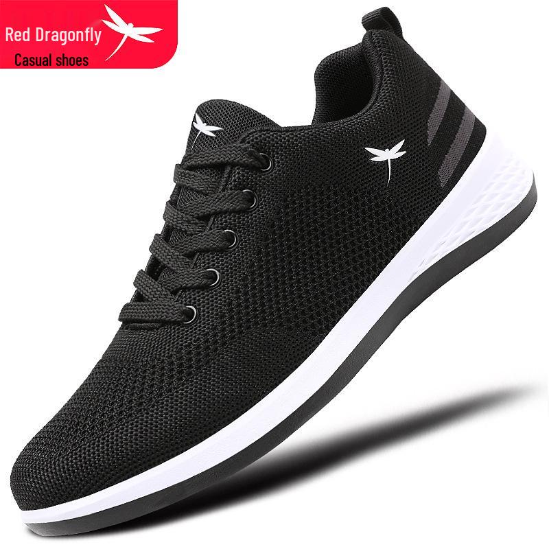 Red Dragonfly Men's Flyknit Sports Shoes - Non-slip, Soft Sole, Casual Travel Sneakers for Spring, Summer, and Autumn