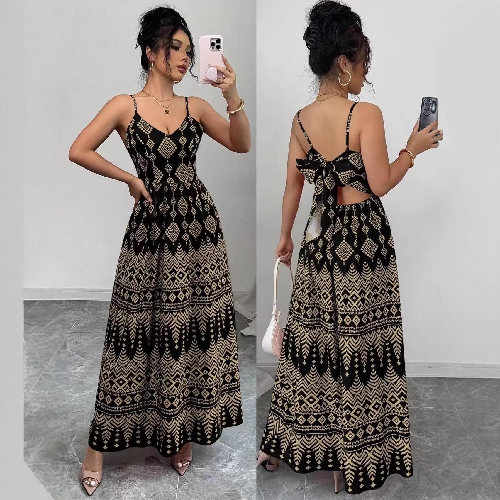 

Макси-платье с вырезом на шее и высоким разрезом в этническом стиле - Женская одежда для летнего отдыха Extra Large