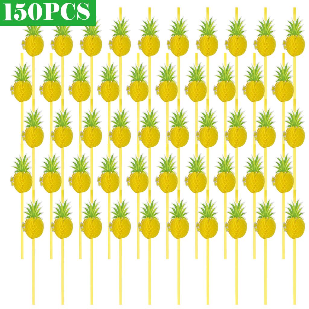 50 to 150pcs/lot Paper Straws For Flamingo Pineapple Drinking Straws Cupcake Hawaiian Decoration Supplies Paper Drinking Straws