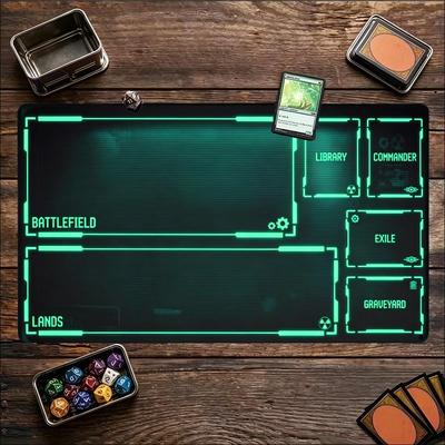 Neon Tech Glow Frame Layout Large Game Playmat Non Slip Rubber Pad For Card Board Game Laptop Keyboard Home Office Desktop