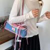 Denim Blue French Stick Handbag Sweet Cloth Underarm Bags All-match Plaid Shoulder Bag  Women