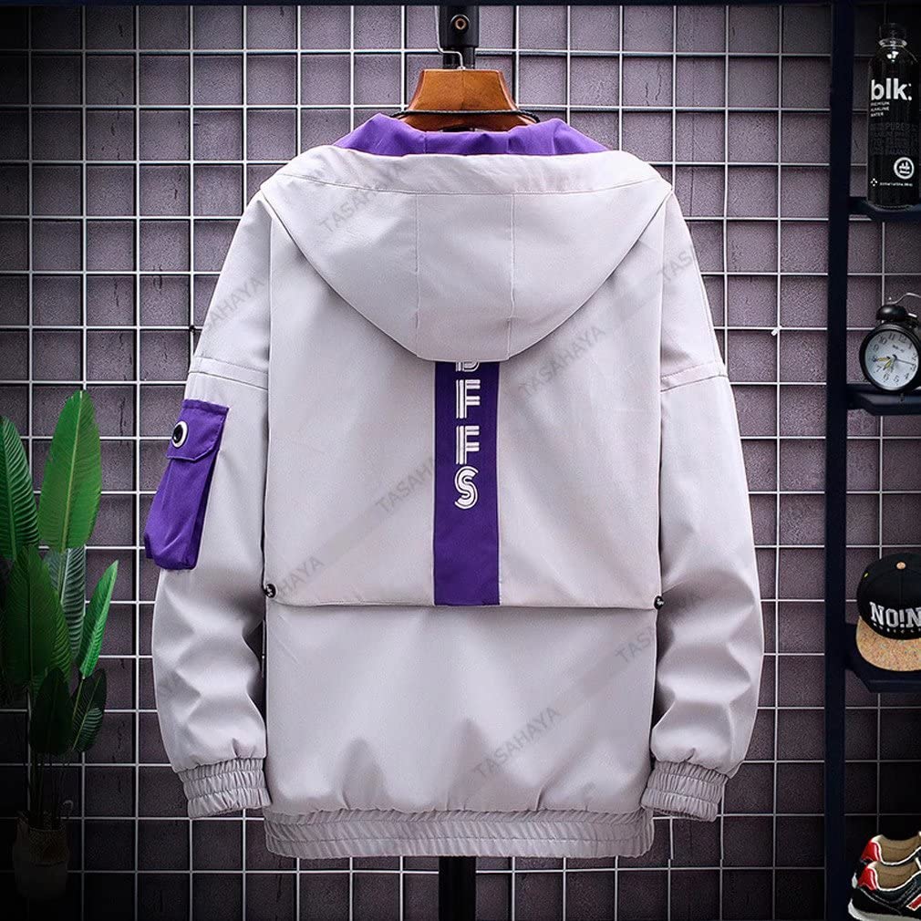 Tasahaya Men's Winter Hoodie, Hip Hop Streetwear, Harajuku Style, Full Zip, Windproof, Lightweight, Casual (8XL, Black)