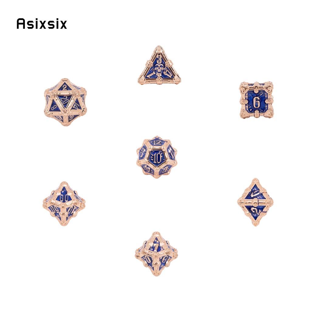 7 Pcs Yellow Blue Flower Metal Dice Solid Metal Polyhedral Dice Set Suitable for Role-Playing RPG Board Game Role-Playing RPG