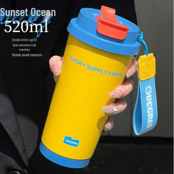 

Роскошная керамическая кофейная кружка с двойными стенками и термоизоляцией - Портативная, легкая, кружка с соломинкой для женщин 500ml