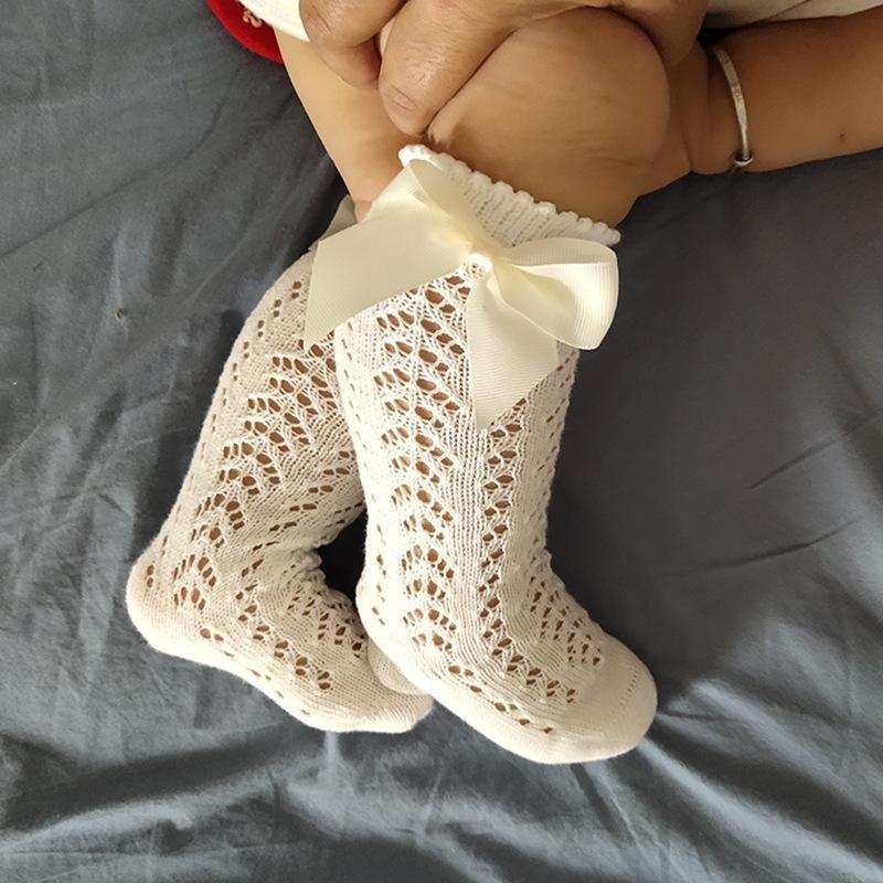 Children Girls Royal Style Bow Knee High Fishnet Socks.Baby Toddler Bowknot In Tube Socks.Kid Hollow Out Sock Sox 0-6Y