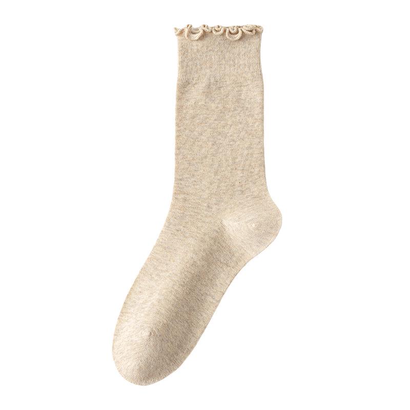 Women's Mid-Calf Lace Pile Socks - Korean Wood Ear Edge, Perfect for Loafers, Y2K Style