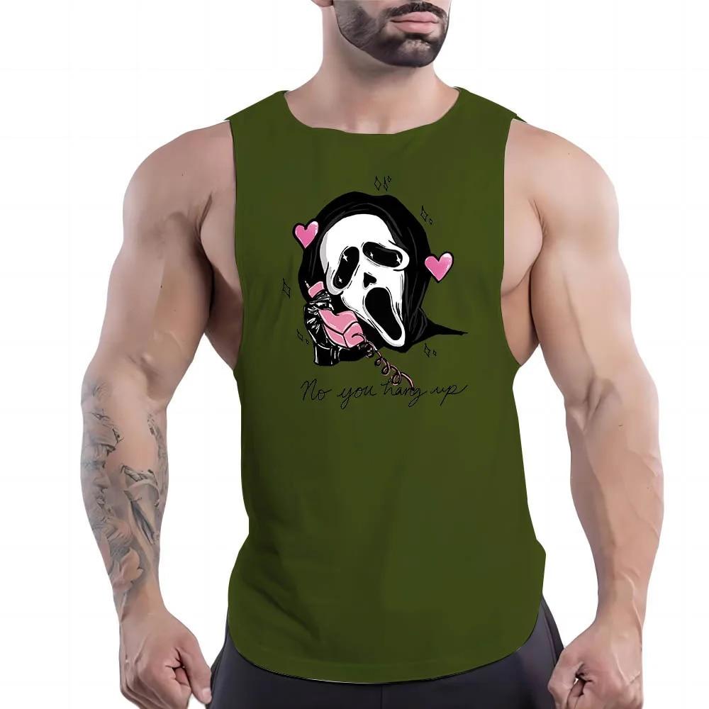 Sommer Herren Fitness Outdoor Sport Rundhalsweste Totenkopfmuster 2D Gedruckt Jugend Trend Atmungsaktives Ärmelloses Shirt