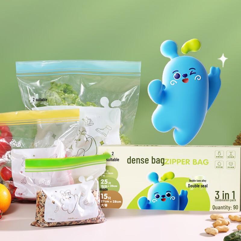 Yueshi Reusable 3-in-1 Assorted Storage Bags, 90 Count