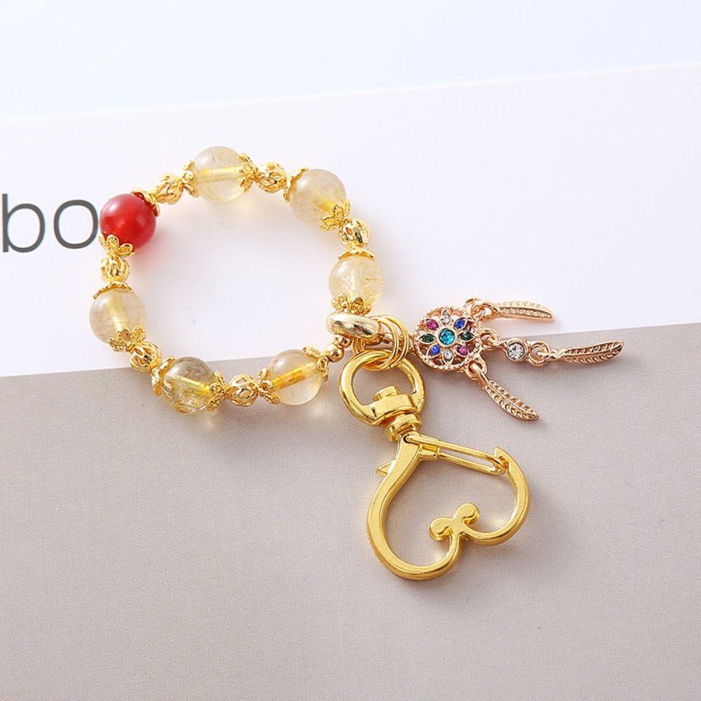 

Bag Hanging Rhinestone Keychain Crystal Car Key Ring Fashion Bead String Pendant Gifts White Letter