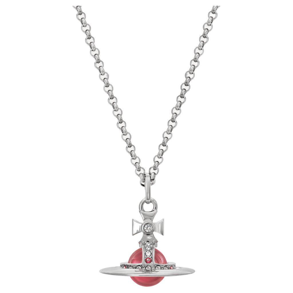VIVIENNE WESTWOOD Nuevo Collar Esfera de Saturno 3D Mediana Orb Pequeña Unisex Rojo Plata 6302022402P186-CN001