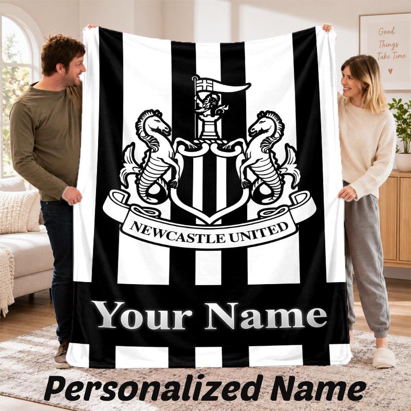 Custom Name Newcastle United Flannel Throw Blanket Personalized Text Soft Blanket Bed Sofa Gift