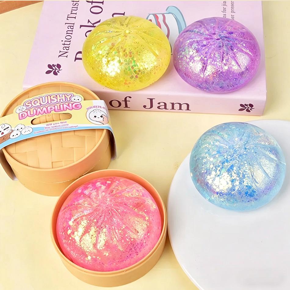 Ling Soft Dumpling Sensory Stress Relieving Toy (Realistic Color Ling Powder Steamed Bun Ball, Stress Relieving Ball,