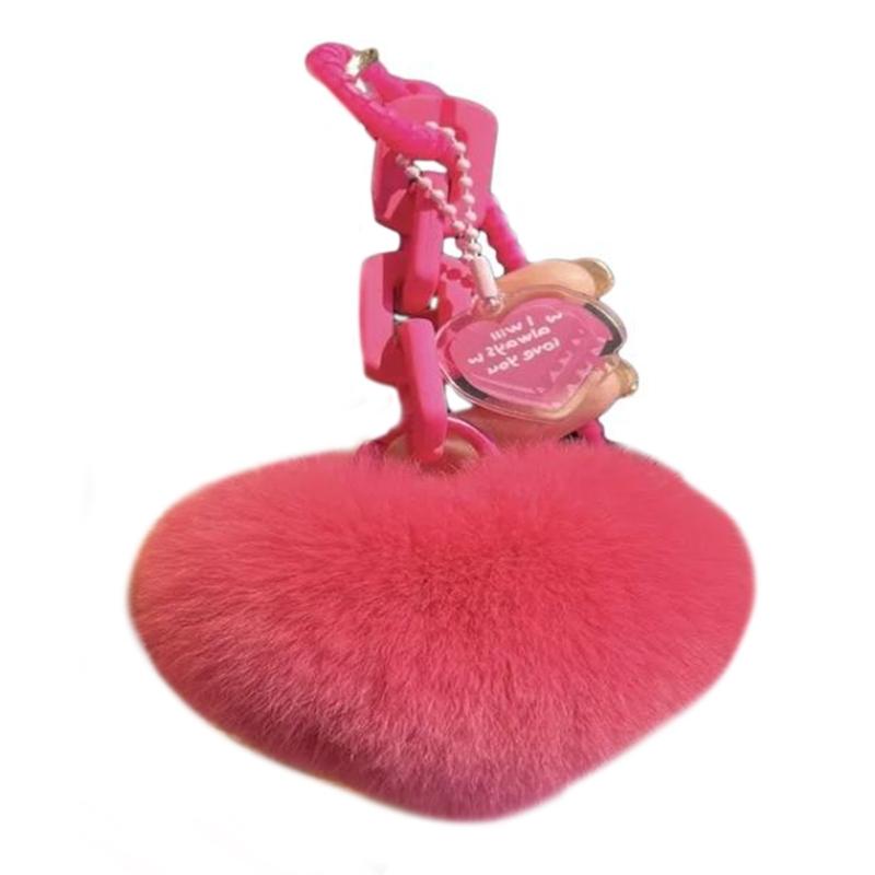 Lovely Heart Keychain Simple Car Key Chain Plush Pompoms Hanging Ornaments Keyrings Bag Pendant Keychain Accessories горячий розовый