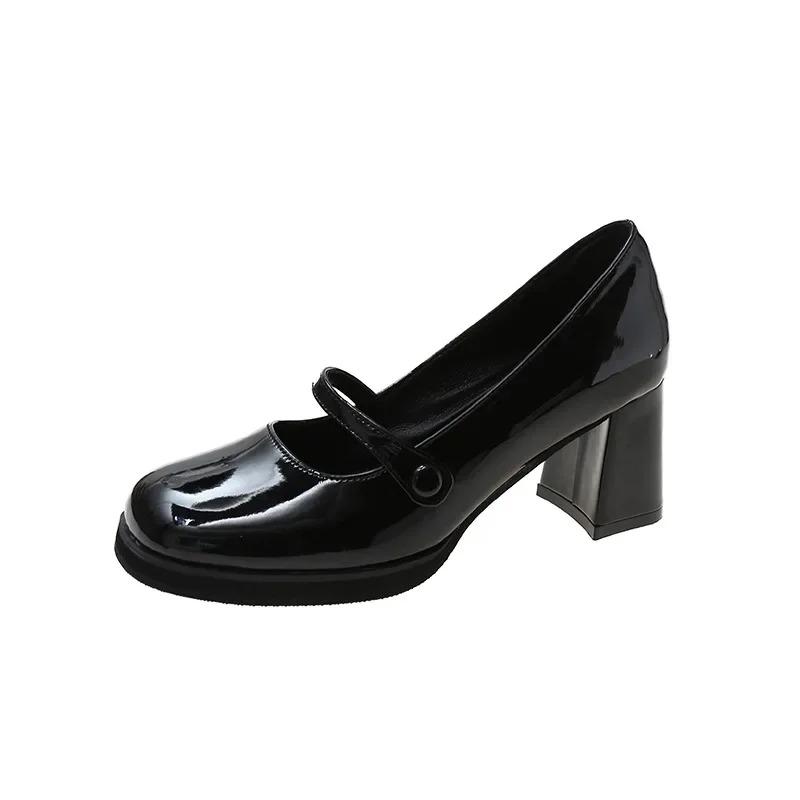 French Style Women's Mary Jane Shoes 2025 Spring New Vintage Medium Thick JKWomen's Shoes Lolita Black Single Shoes