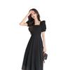 Elegant Retro French Hepburn Style Summer Dress with Slimming Waist and Puff Sleeves
