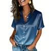 Womens Satin Blouse Short Sleeve Silk Tops Button Down Shirts Business Casual Outfits