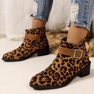Winter Fashion Women's Boots 2024 Leopard Print Plus Size Daily Women's Boots Round Toe Low Heel Matching Boots for Women