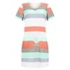 2023 Summer Women's Striped Short Sleeve Dress with Drawstring Mini Skirt