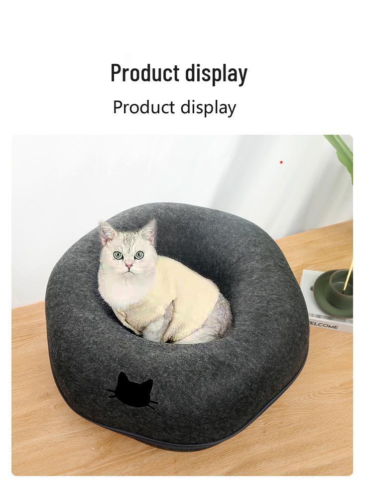 Detachable Felt Cat Bed: Semi-Enclosed Donut Tunnel for All Seasons