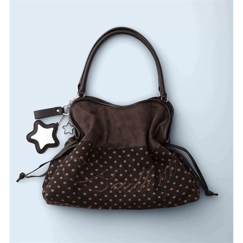 Borsa tote a sacchetto con ricamo stampa leopardo, stile cool dolce millennial, con coulisse, grande capacità, borsa a mano