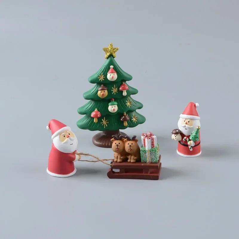Christmas Tree Santa Claus Trailer Sled Elk Snowman Mini Figures DIY Desktop Home Landscape Decoration Model Toys for Christmas