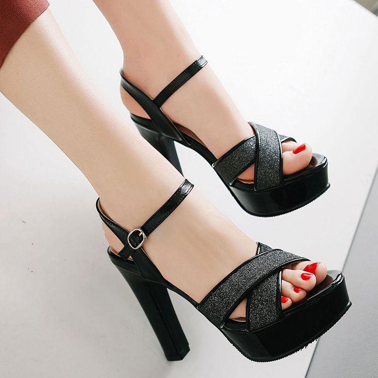 Dámské sandály na vysokém podpatku sexy evropský a americký styl voděodolná platforma sandály s otevřenou špičkou na silném podpatku velké dámské boty