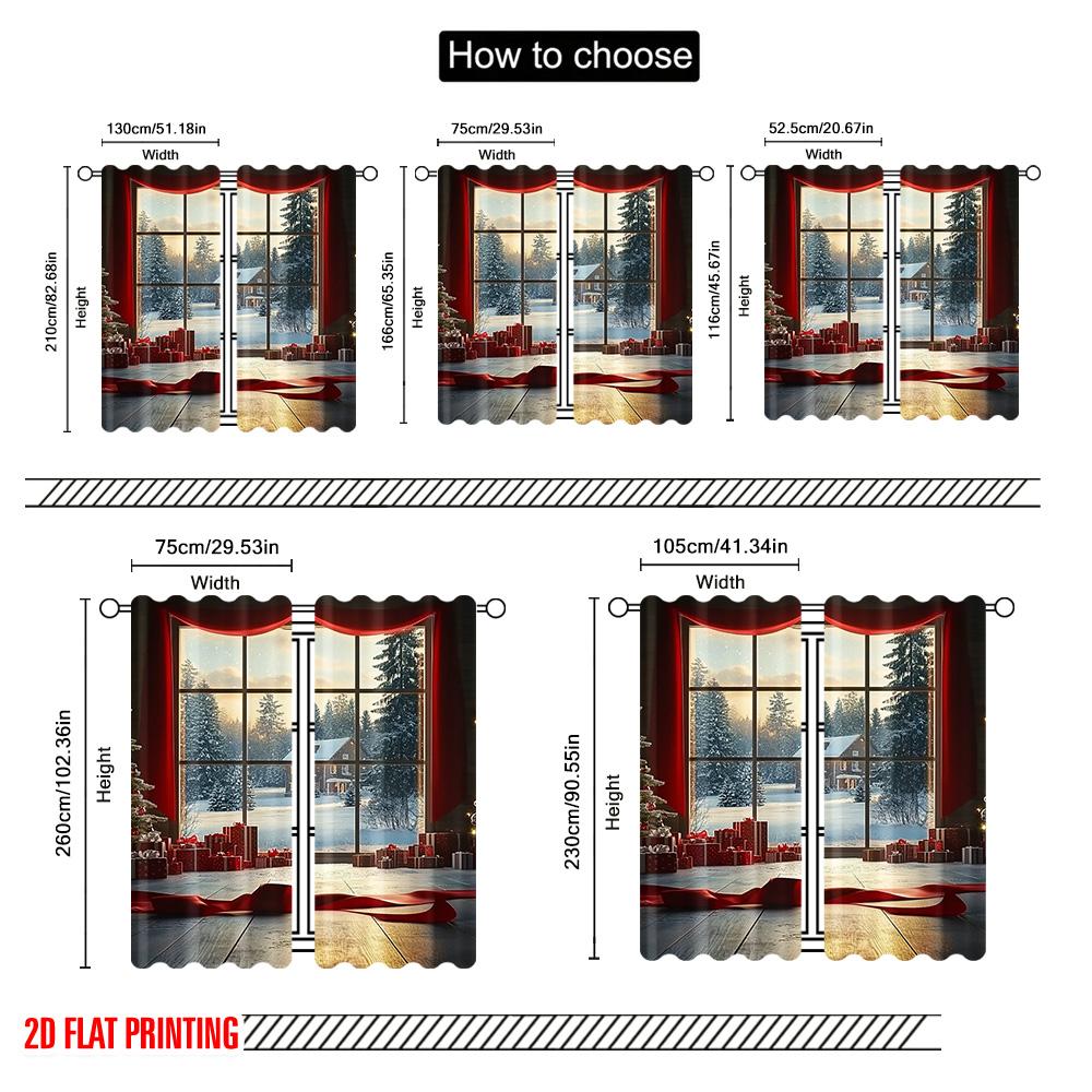 2 Stück 2D Flachdruck Frohe Weihnachten Beliebte Vorhänge Fensteransicht und Schneewald Vielseitig Langlebig Polyester Ohne Strom