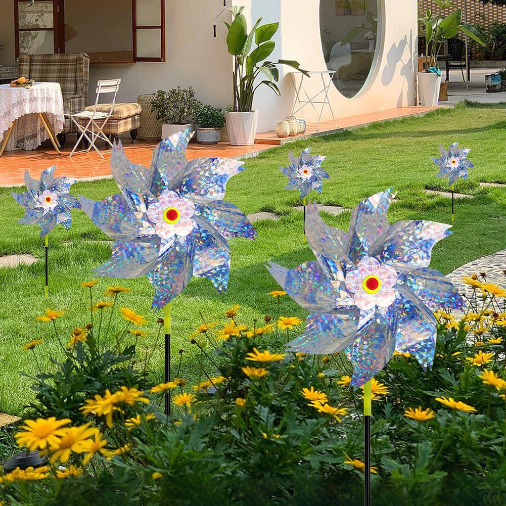 10 Pack Sparkly Bird Repellent Rotating Windmill with Stakes Extra Sparkly Pinwheel Bird Repellent Devices for Garden Yard Decor