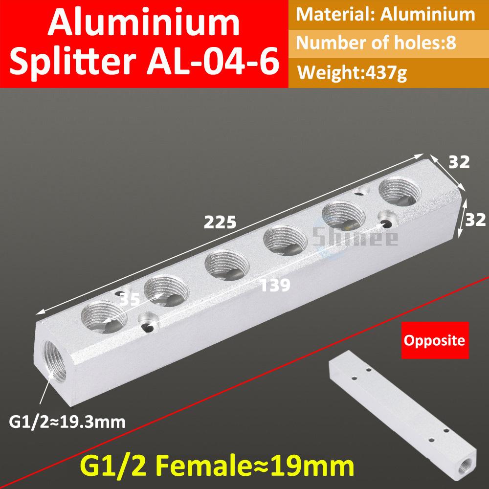 Aluminium Splitter 1/8" 1/2" BSP Internal Thread Port 2 3 4 5 6 7 8 9 10 Way 1/4 Pneumatic Air Manifold Distributor Connector