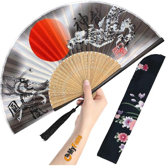 Hand Fan for Women Foldable - Folding Chinese Japanese Vintage Bamboo Silk Fan - Ideal for Hot Flashes, Church, EDM, Festivals, Dancing and Gifts