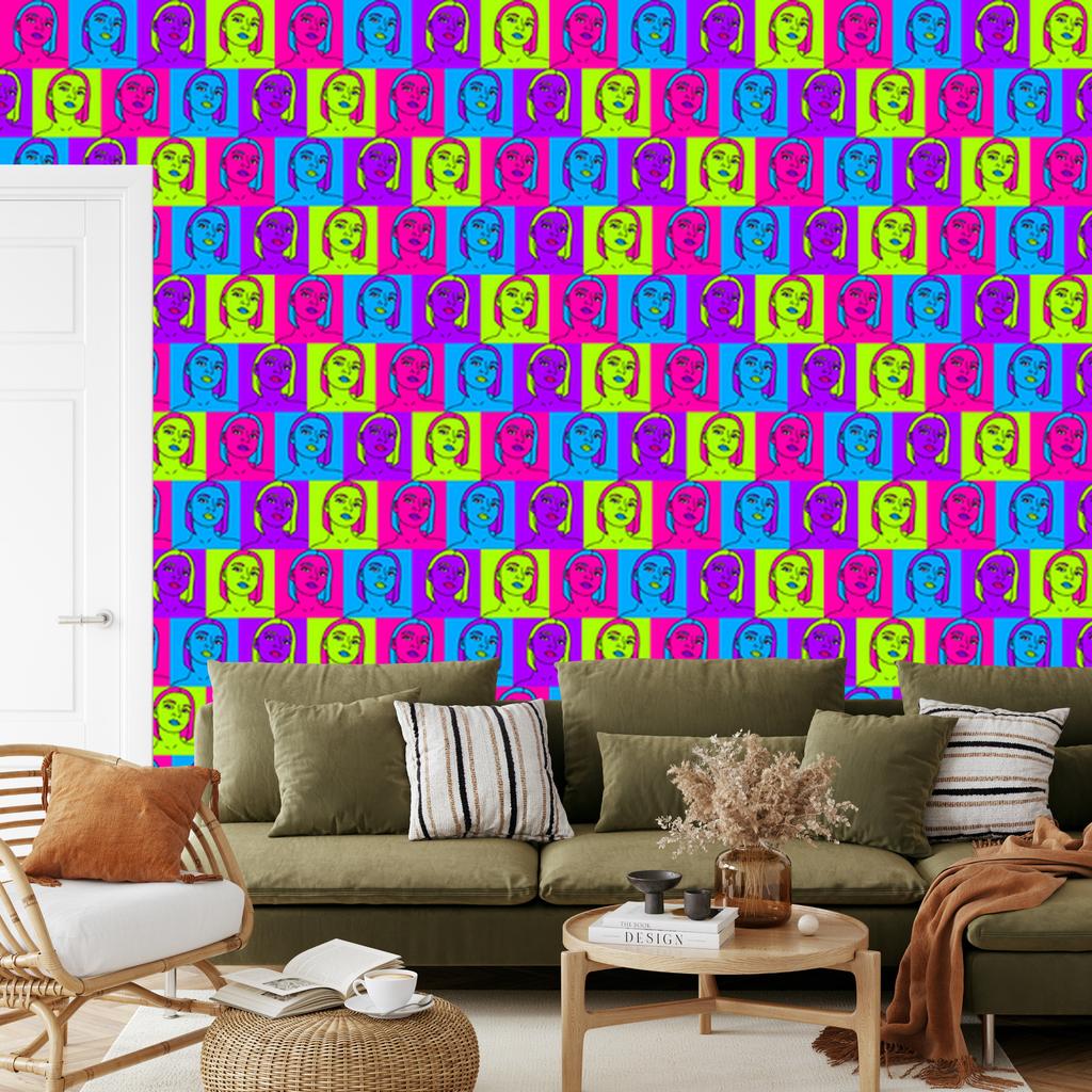Pop art portraits wallpaper for living room and bedroom 50x1000