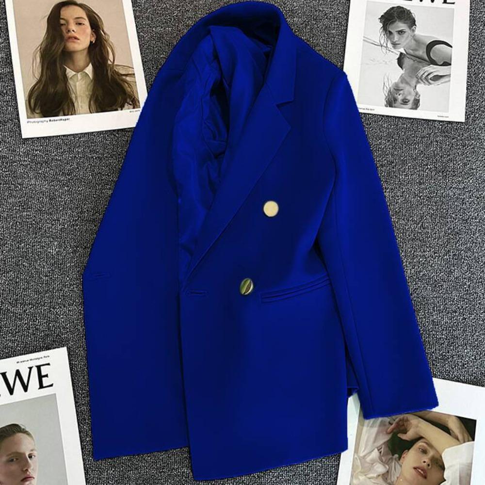 Women's Notched Collar Long Sleeve Blazer Loose Fit Casual Office Jacket Solid Color Single Breasted Pocket Outerwear