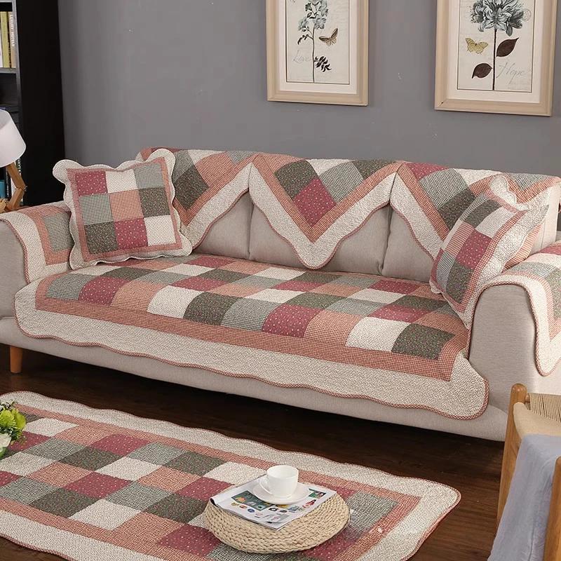Grid Anti-Slip Sofa Mat Living Room High-Quality Cotton Quilted Couch Cushion Towel All-Inclusive Corner Sofa Cover Decorate