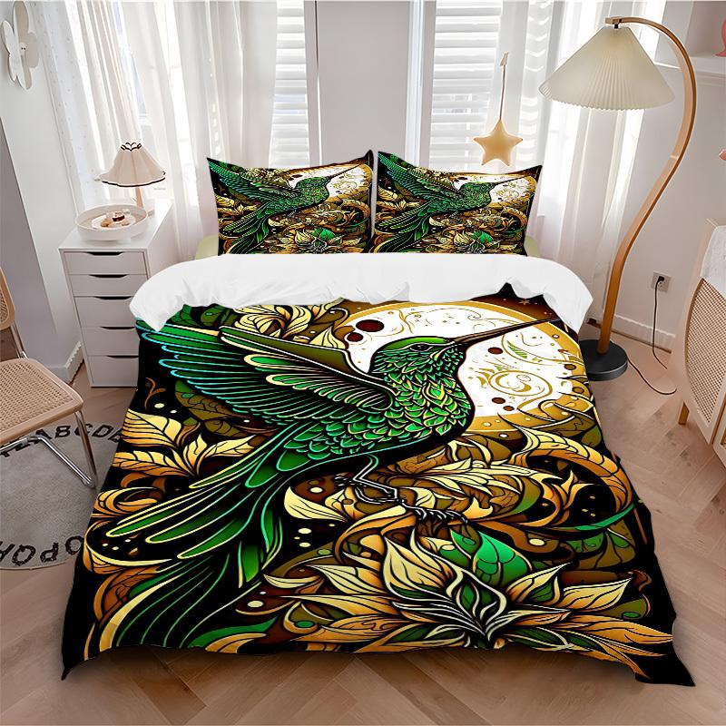 

3pcs Hummingbird Floral Soft Comfortable Bedding set, For Bedroom, Guest Room And Dorm, All Season Use, High-Definition Printing, Machine Wa 135x200cm