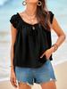 Womens Summer Tie Front Babydoll Top Cap Sleeve Pleated Flowy Blouse