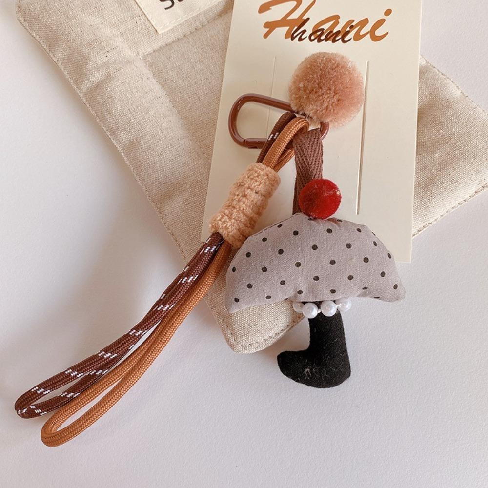 Bag Pendant Cute Fabric Mushroom Keychain Soft Stuffed Keyrings with Lanyard  Gifts