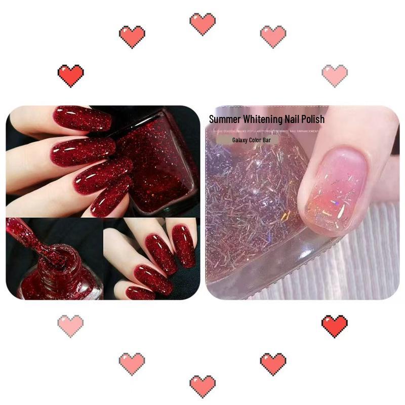 2026 New Year Red Super Sparkle Waterproof Nail Polish with Crushed Diamonds - Luxurious Whitening Formula
