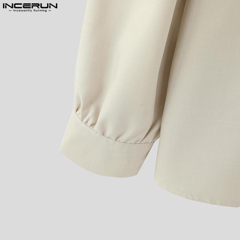 INCERUN Herren Stehkragen Reißverschluss Langarm Einfarbig Lässig Locker Hemden