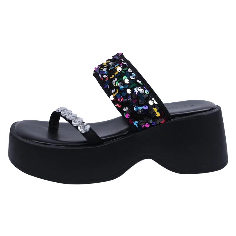 Shoes Woman 2024 Glitter Slides Slippers For Swimming Pool Rubber Flip Flops Pantofle Platform Jelly Beach Hawaiian New Flat