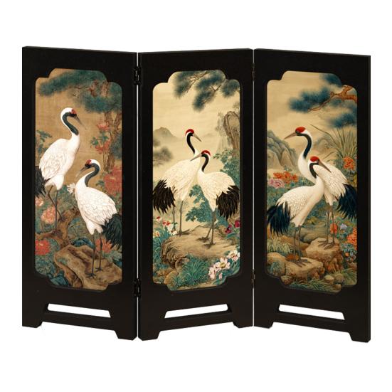 Yousheng Mini Floral Folding Screen Rustic 3 Panel Room Dividers Chinese Style Vintage Desktop Folding Screen Feng Shui Ornaments for Home Table Decor