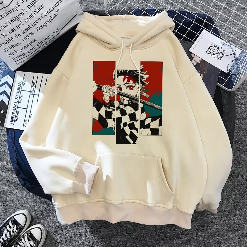 Hot Anime Hoodies Unisex Kamado Tanjirou Kama Anime Y2k Casual Hooded Sweatshirt Harajuku Cartoon Manga Khaki Pullovers Tops