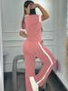 Women's Solid Color Patchwork Short Sleeve Heart Print T-shirt & Casual Sports Long Pants Set