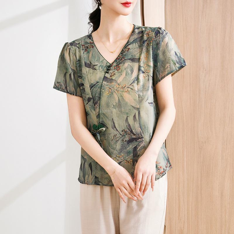 Summer Style 2026 Women's Shirt – Middle-Aged & Elderly, Chinese-Inspired National Printed T-Shirt