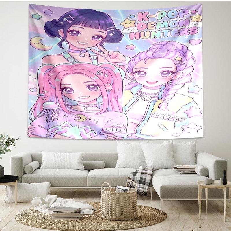 Arazzo Stampato Cacciatori di Demoni KPop - Tessuto Decorativo da Parete Portatile, per Casa, Dormitorio, Viaggio, Camera da Letto, Soggiorno - Regalo Ideale per Compleanno, Inaugurazione
