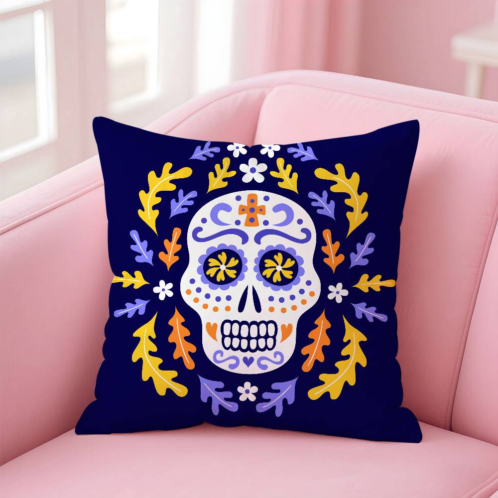 Mexico Easter Flower Skeleton Pillow Case Pattern Printing Pillowcase Living Room Sofa Cushion Cover Bedroom Room Decor