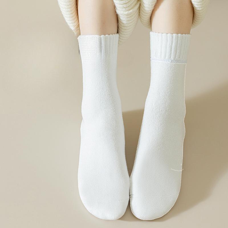 5 Pairs Winter Warm Velvet Thickened Multicolor Basic Socks Mid Calf Length Casual Cozy Foot Wear Hosiery